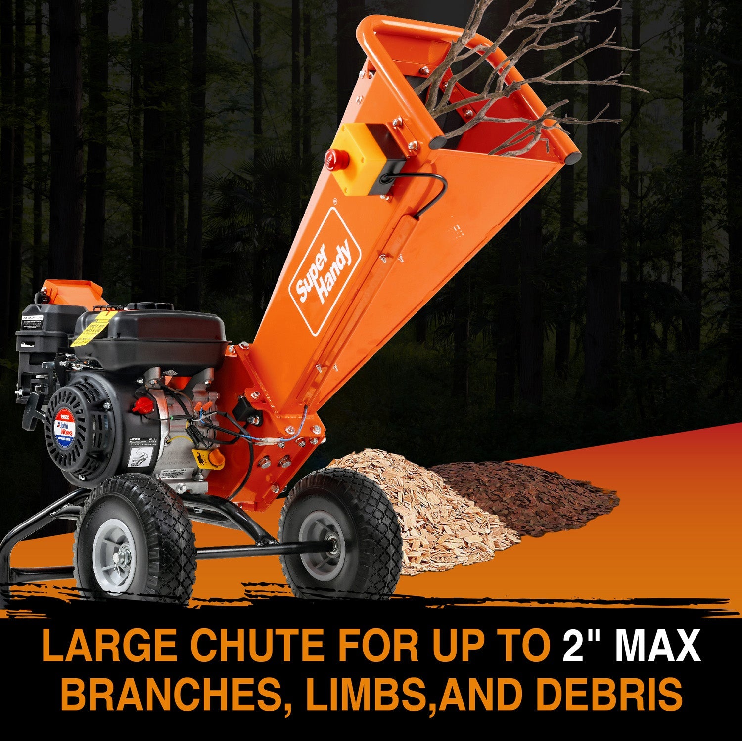 SuperHandy Wood Chipper Shredder Mulcher 196cc Motor Engine Heavy Duty Compact Rotor Assembly Design 5cm Max Capacity Aids in Fire Prevention and Building Firebreaks