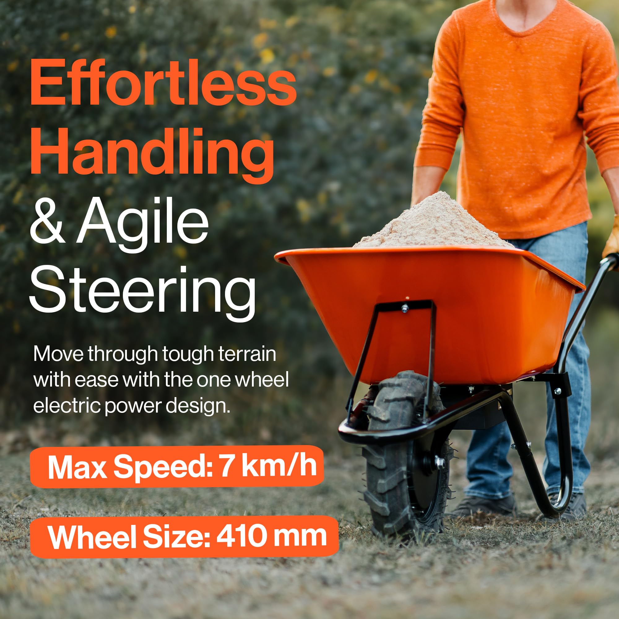 SuperHandy Cordless Electric Wheelbarrow Utility Cart, 48V 2Ah Battery Powered, 75L Steel Tub, 150kg Load Capacity Garden Trolley, Material & Debris Hauler