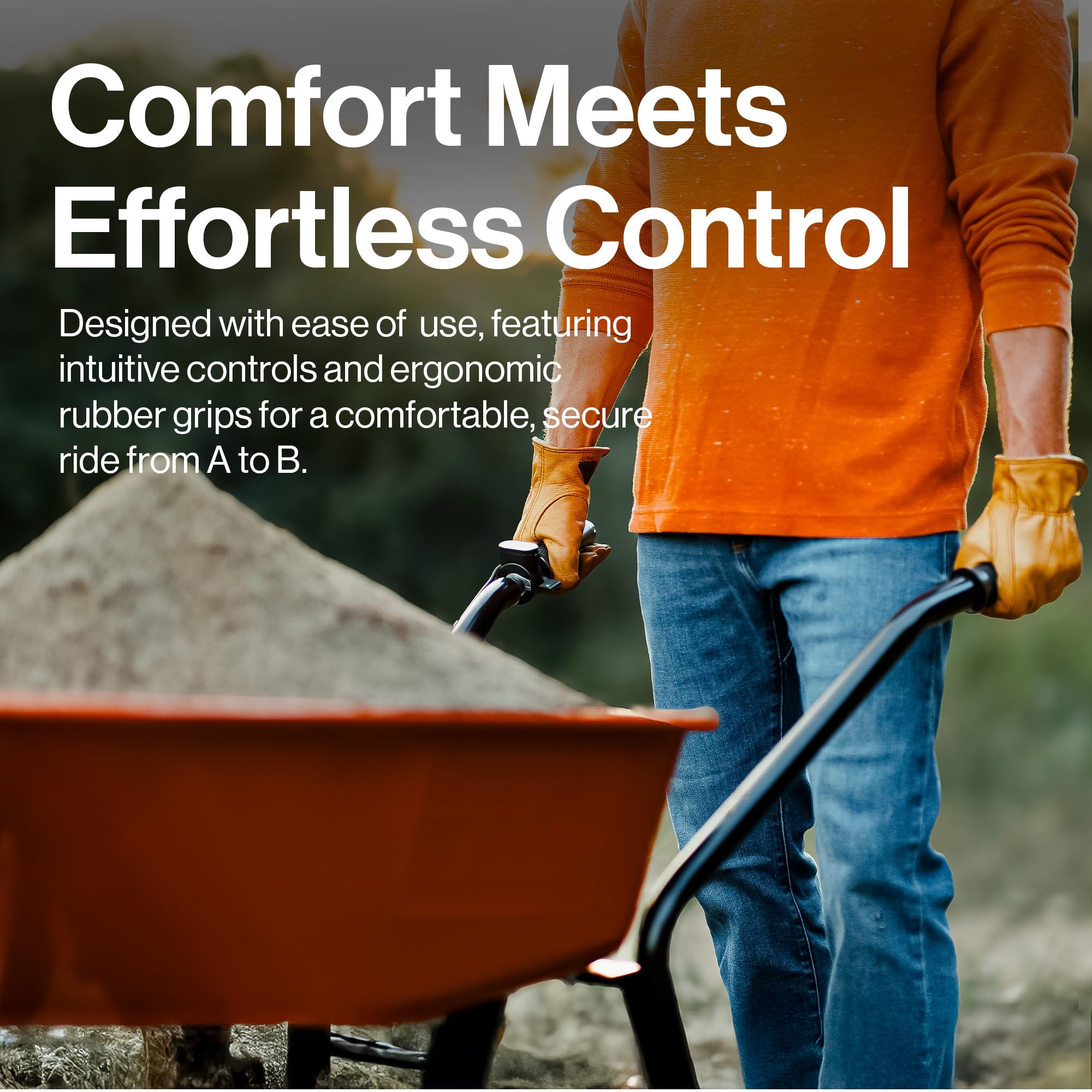 SuperHandy Cordless Electric Wheelbarrow Utility Cart, 48V 2Ah Battery Powered, 75L Steel Tub, 150kg Load Capacity Garden Trolley, Material & Debris Hauler